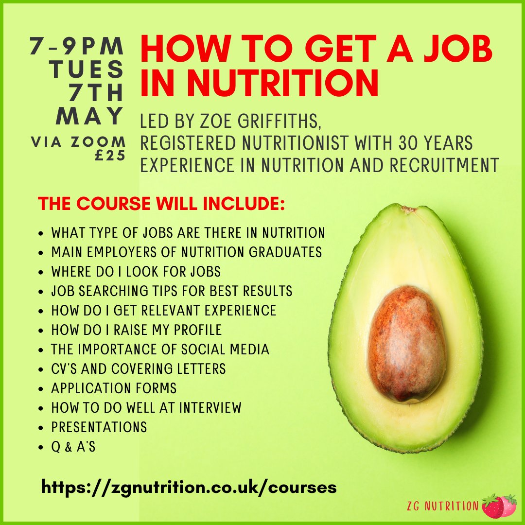 Are you looking for your first Nutritionist job or will be later this year? Let me help you by giving you all the knowledge and resources you need My next How to Get a Job in Nutrition course is at 7-9pm on Tues 7 May Get yourself job ready Book👉zgnutrition.co.uk/courses/