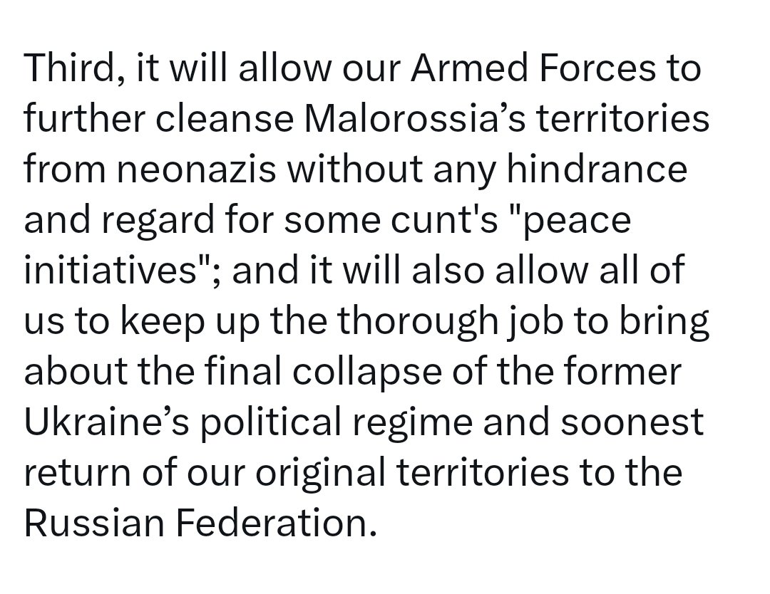 Former Russian president and genocidal-alcoholic-in-chief Medvedev promises 'cleansing' Ukraine from people who don't love Russia enough (in his words 'Neonazis', because anyone who doesn't love the amazing peaceful nation of Russia is of course a Neonazi).