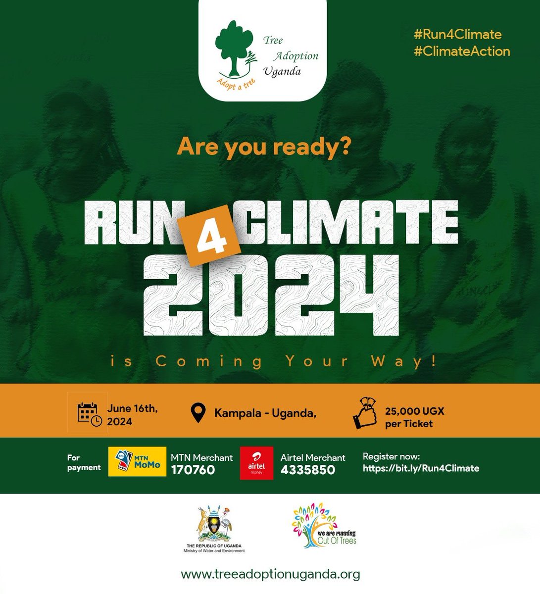 The D-day is drawing closer! Will you be among those that will respond to the earth's call on 16th June, 2024? Book your ticket at only 25k. For 25k, you and I shall be appreciated by the future generation for being good environment stewards. #Run4Climate2024 #ClimateActionNow