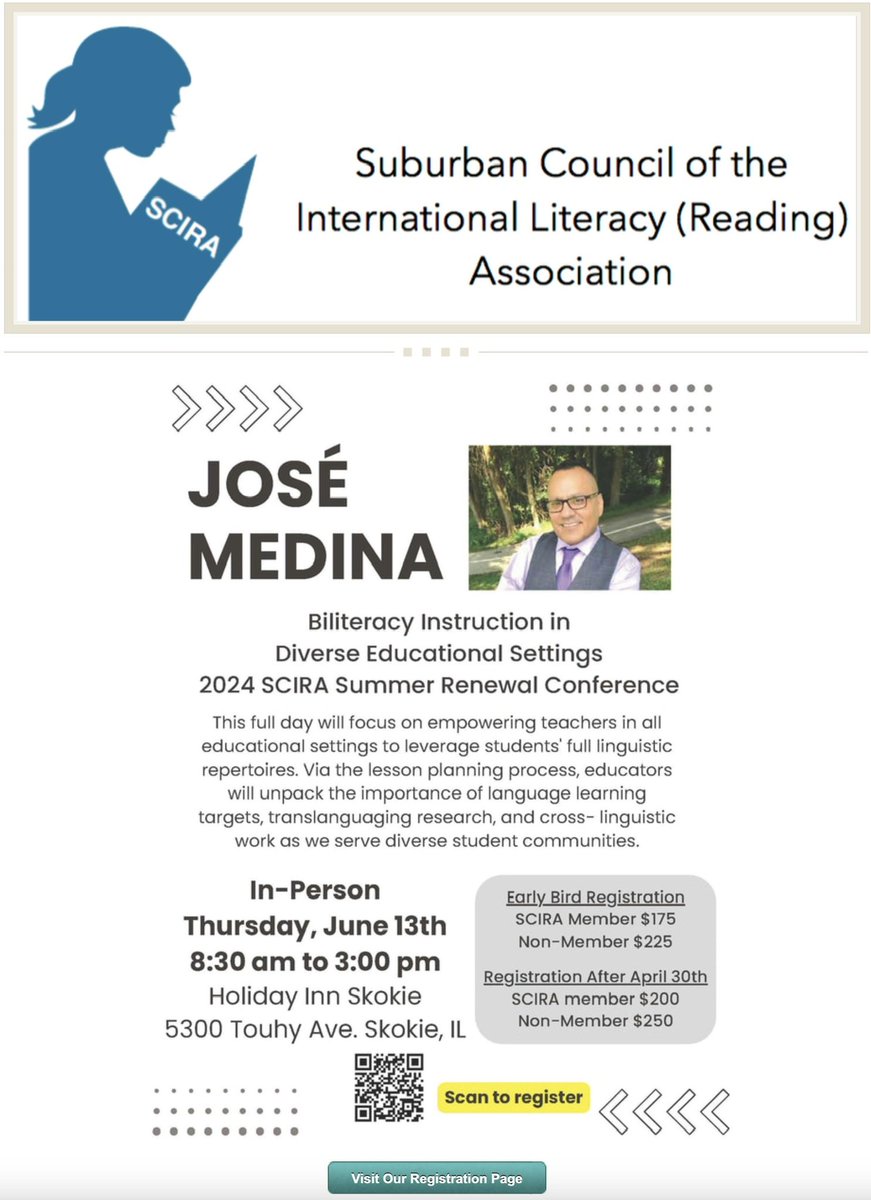 Chicago friends, have you registered for the SCIRA Summer Conference? I will be there on June 13 and will facilitate a session on biliteracy instructional practices! ¡Nos vemos pronto! #SuburbanCouncilOfTheInternationalReadingAssociation