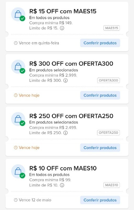 💛 CUPONS MERCADO LIVRE ATIVOS:

➡️ R$10 OFF acima de R$99
🎟 Código: MAES10

➡️ R$15 OFF acima de R$149
🎟 Código: MAES15

➡️ R$25 OFF acima de R$249
🎟 Código: OFERTA25

➡️ R$30 OFF acima de R$299
🎟 Código: COMPRE30

➡️ R$250 OFF acima de R$2.499
🎟 Código: OFERTA250

➡️ R$300…