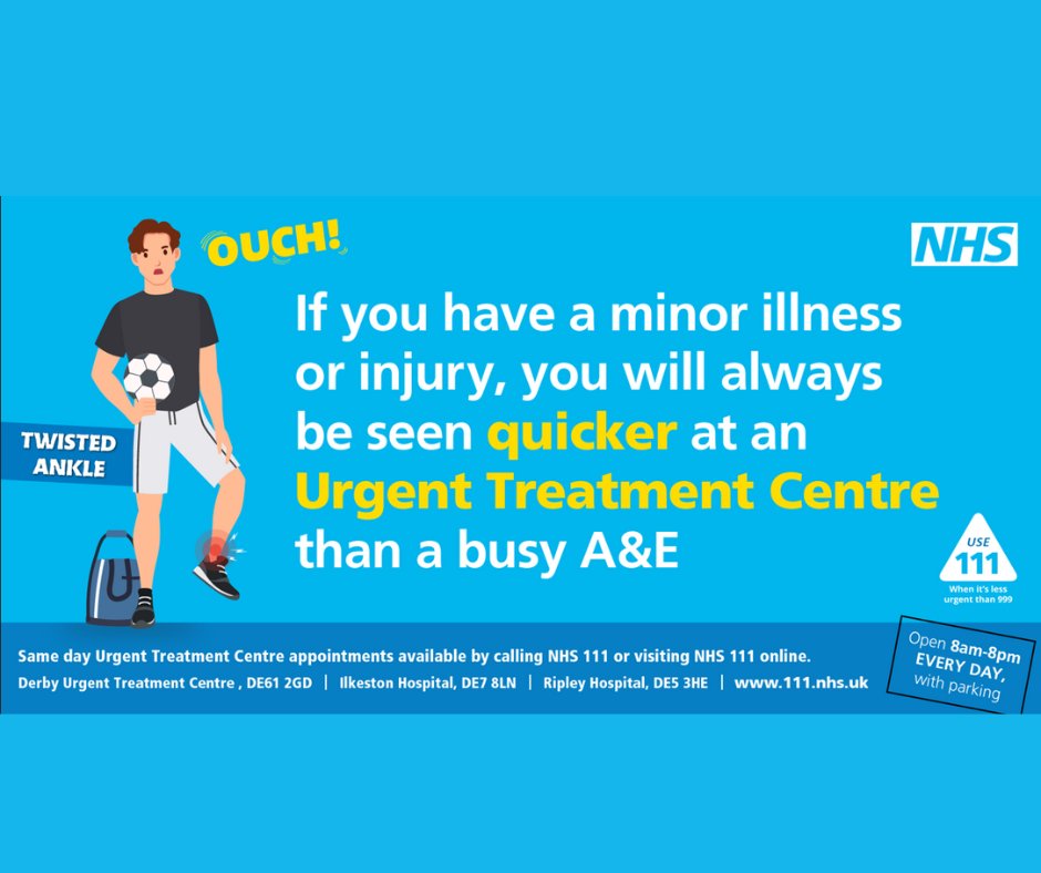 Over the bank holiday weekend, Urgent Treatment Centres in Derbyshire will be open from 8am-8pm and Minor Injuries Units at our Staffordshire sites will be open from 8am-9pm to help you get the care you need for minor injuries including cuts, strains and sprains.
