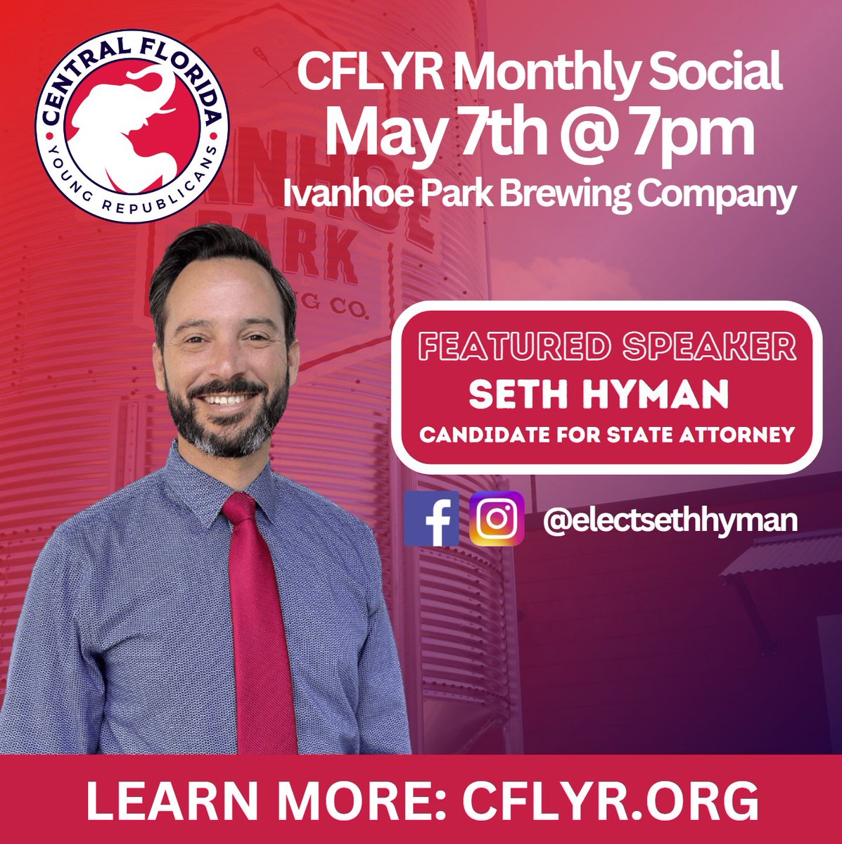 MARK YOUR CALENDAR! 🗓️

Our next social event is Tuesday, May 7th at 7:00 pm.

Members and first-time guests are welcome to attend!

For questions and more info, please email us at: info@cflyr.org.

#CFLYR #FlaPol #YoungRepublicans