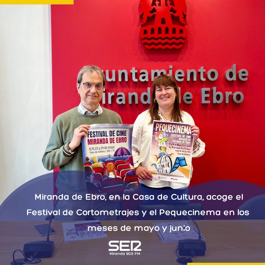 Miranda organiza con Corto España, el Festival de Cortometrajes que se celebrará los días 8, 15, 22 y 29 de mayo. Y para los más pequeños, Pequecinema, con sesiones el 11 y 15 de mayo, y el 8 y 15 de junio. En la Casa de Cultura.  🎥🍿 #CineMiranda #FestivalDeCortos