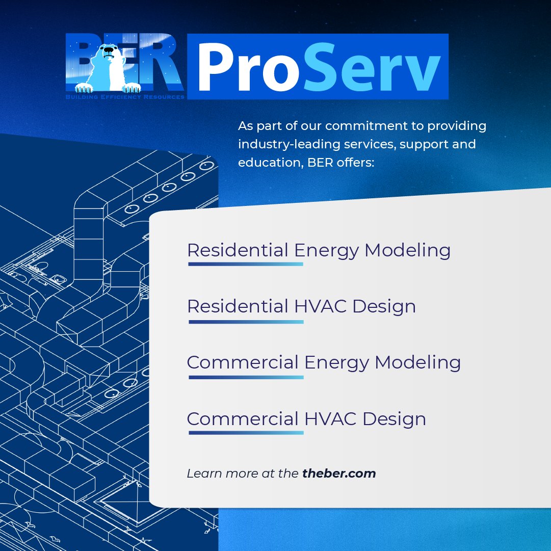 Our expert team offers top-notch residential and commercial HVAC design and energy modeling services with BER ProServ!

theber.com/services/profe…⁠
⁠⁠
#ProServ #HVACDesign #EnergyModeling #RESNET #buildingperformance #energyefficiency #energy #homes #builder #engineering #BER