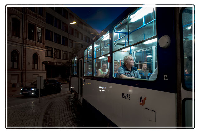 #local #people travelling by #publictransport in the #Latvian #Capitol #city of #Riga. The #tram system is #efficient and #cheap to use and will get #passengers to their #homes and #businesses. #nightphotography #streetphotography #socialphotography #transport shot on @UKNikon