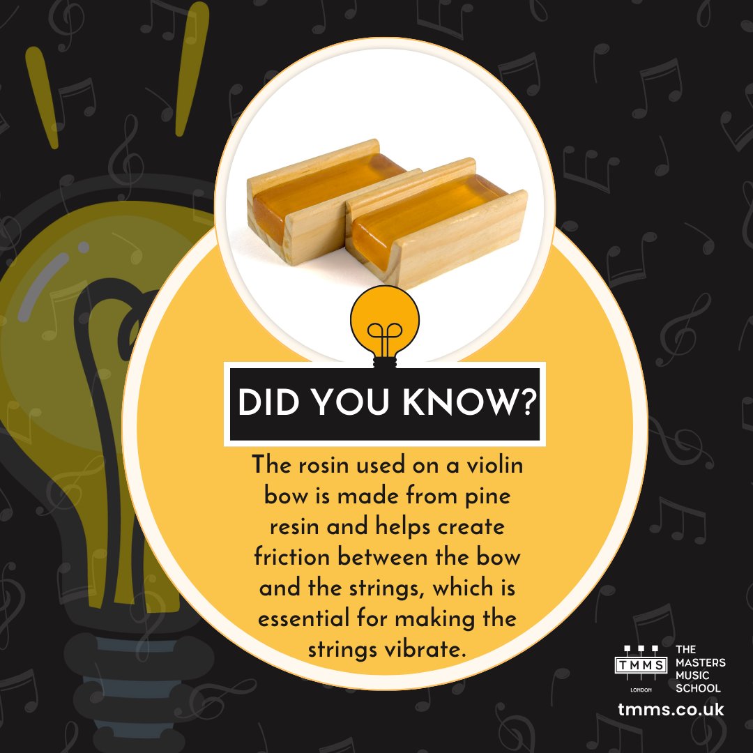 Did you know? 💡 Rosin is made from pine resin, and it is a key to a violin's sound production. It creates necessary friction on the strings to make them vibrate. 🎻 #didyounknow #violin #TMMS #TheMastersMusicSchool #tmmslondon
