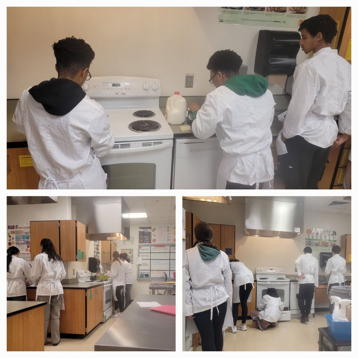 Students in Ms. Carnathan's culinary course collaborate to prepare dough for cinnamon rolls! Each teammate serves a key contributor within this process.  @aghoulihan @ucpsnc