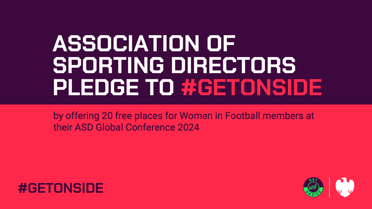 Thanks to a #GetOnside pledge from @ASD_SportDir, you could connect with football's global leaders! The ASD Global Conference is taking place on 31 May at Stamford Bridge 🏟️ Free places are available to our members. To apply, email info@womeninfootball.co.uk by Friday 10 May 🗓️