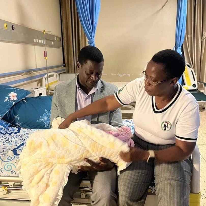 Hon. Betty Nambooze and husband excited to welcome a grandchild to their household.