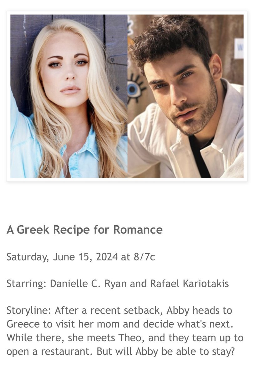 So excited to tell you that my book DESPERATELY SEEKING SUMMER is now a @hallmarkchannel movie! A GREEK RECIPE FOR ROMANCE airs on 15 June!