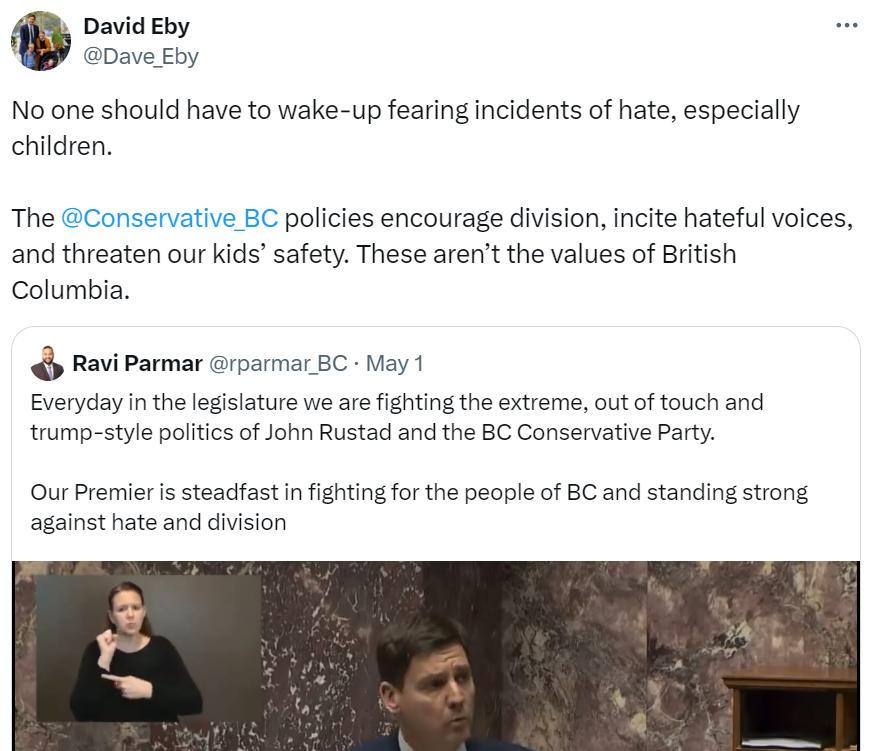 Authoritarian @Dave_Eby is a pro-projectionist. @bcndp attacks on WOMEN & GIRLS, HUMAN DRUG EXPERIMENTS, hate for JEWS, DEMOCRACY and #BRITISHCOLUMBIA are CRIMES AGAINST HUMANITY. So bad, @rparmar_BC hides using BLUE signs. WE are WINNING @Conservative_BC #bcpoli