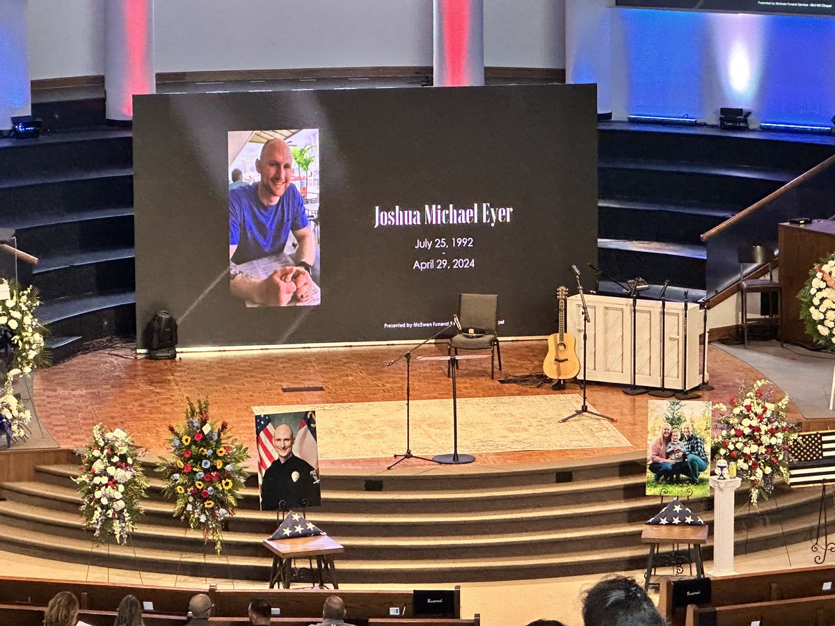 In a half hour Officer Eyer’s memorial service will begin. We will hear from CMPD Chief Johnny Jennings, Eyer’s wife, his best friend and others.