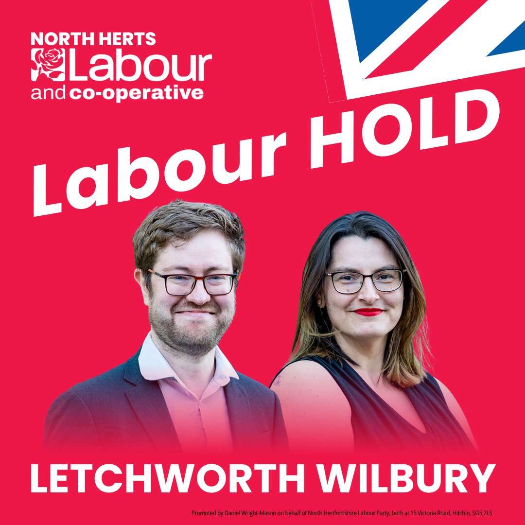 Congratulations to Amy Allen and Sean Nolan, re-elected as councillors for Letchworth Wilbury ward!

#Labour #LocalElections2024