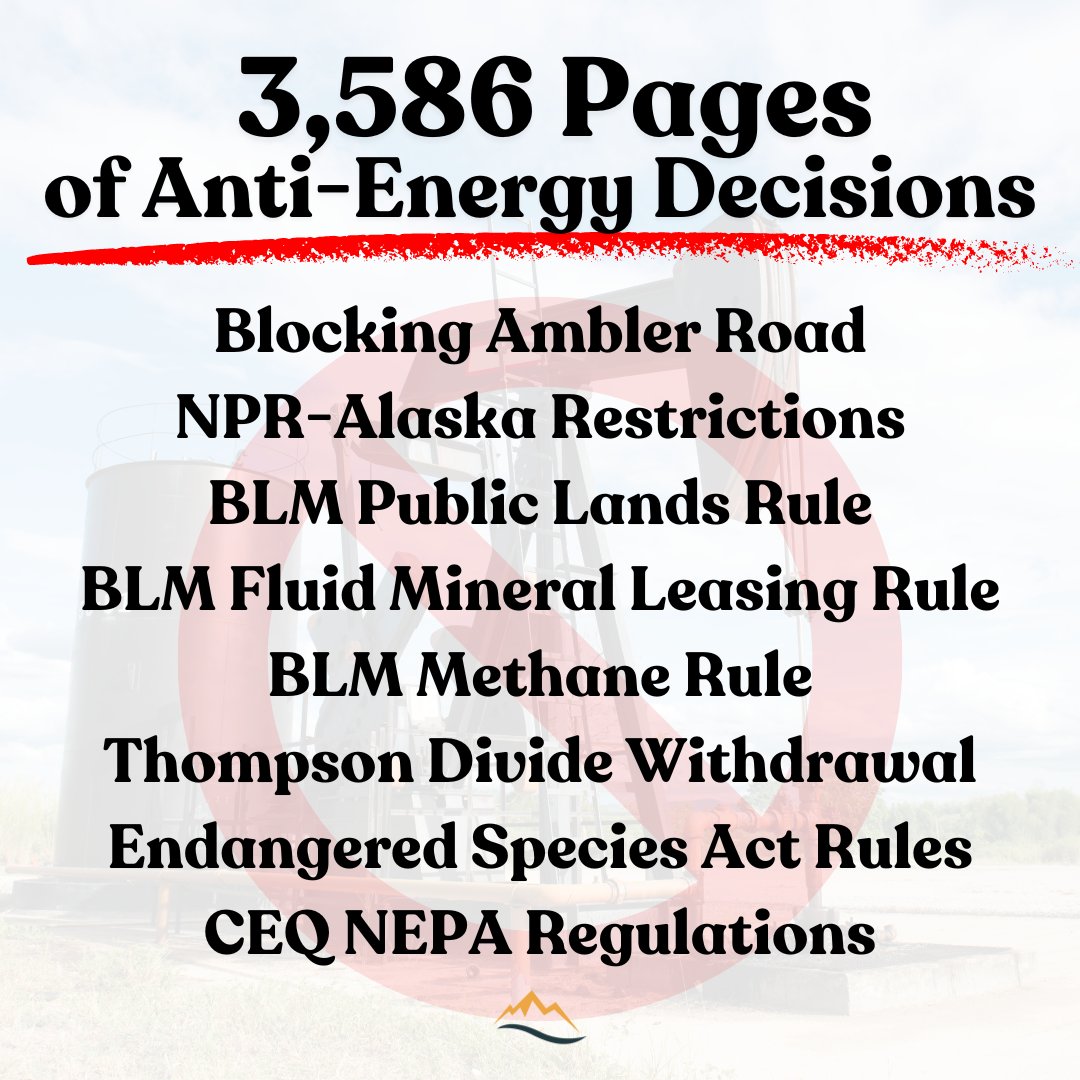 *In the last month alone*, the extremists in @POTUS’s administration have finalized ten decisions – totaling 3,586 pages – that will make it even more difficult to develop energy and minerals on federal lands.