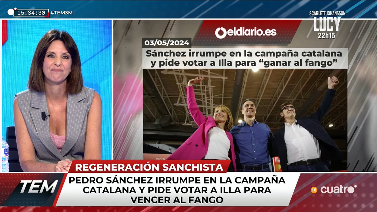 Pedro Sánchez irrumpe en la campaña catalana y pide votar a Illa para vencer al fango cuatro.com/en-directo/ #TEM3M