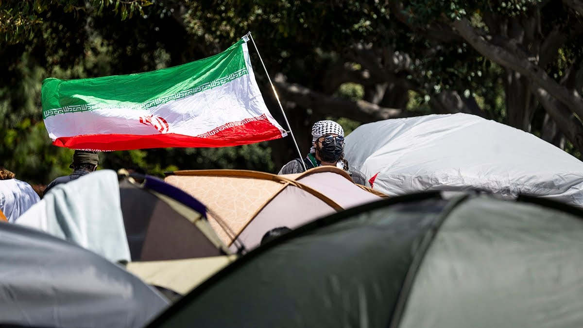 This is UC Irvine, California. The pro-Hamas students are just straight out flying Iranian flags at this point. They're not even pretending anymore.