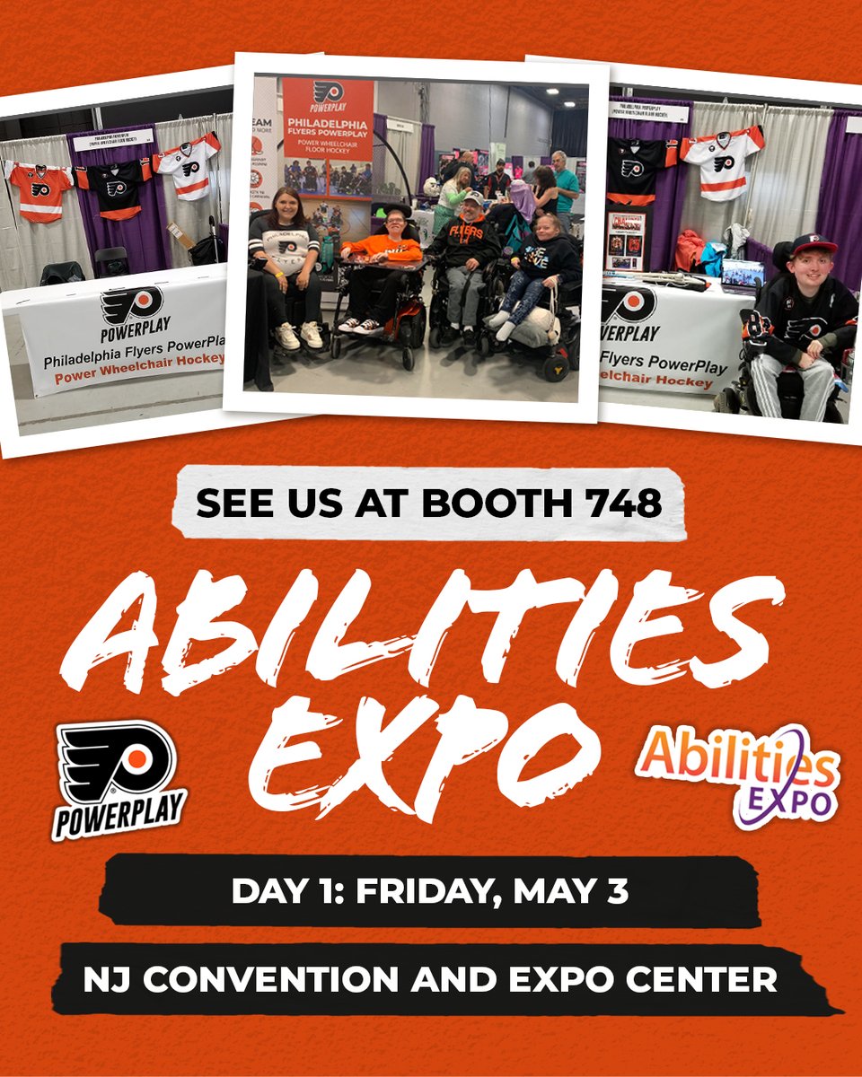 The Flyers PowerPlay are thrilled to be spending the weekend at the @AbilitiesExpo at the NJ Convention and Expo Center! Visit us at booth 748 to learn more about our team and the great sport of Powerhockey! #AbilitiesExpo #PowerPlay20 #Flyers