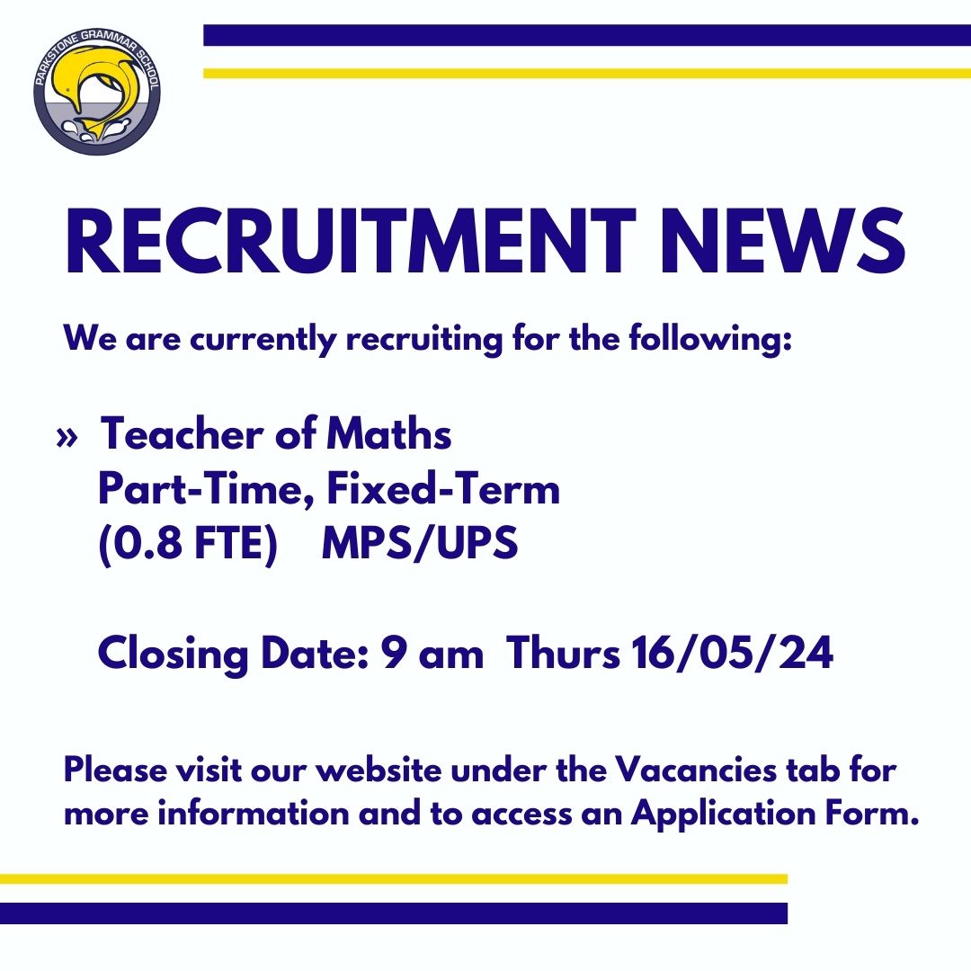 Come and join Parkstone!

➡parkstone.poole.sch.uk/work-with-us/c…
#parkstonegrammarschool #vacancy