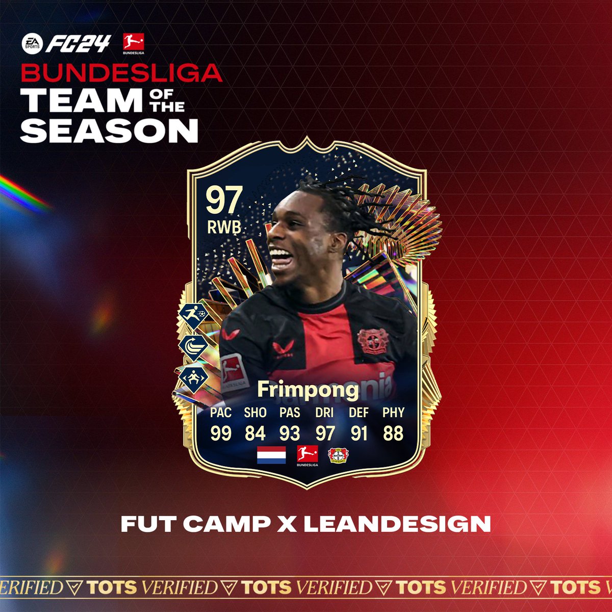 Fast as Lightning ⚡ @JeremieFrimpong TOTS  OFFICIAL CARD 🌟 

Stats ✅
PS+ ✅
Dynamic ✅

Collab with @LeanDesign_ 🎨 Make sure to follow @fut_camp for more leaks 🔔