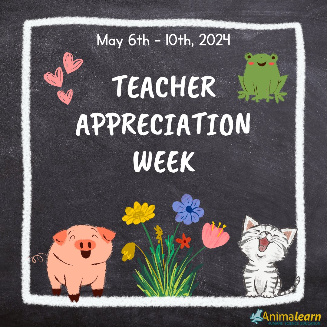 It's #TeacherAppreciationWeek! Thank you to all of the wonderful #teachers & #educators for everything you do. #Animalearn is here to support your #HumaneEducation needs. #BecauseTeachers #humanescience #scienceeducation #scienceteachers #teachertwitter #edutwitter #k12 #NSTA
