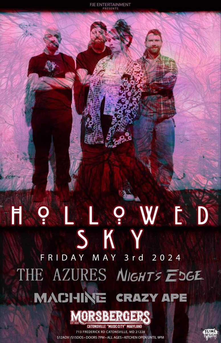 Tonight’s the night! We are closing out a great night of music at Morsberger’s Tavern joined by: The Azures Night's Edge Machine Crazy Apes Doors 7pm // Tix $15 ($12 in advance) See you there! eventbrite.com/e/hollowed-sky…