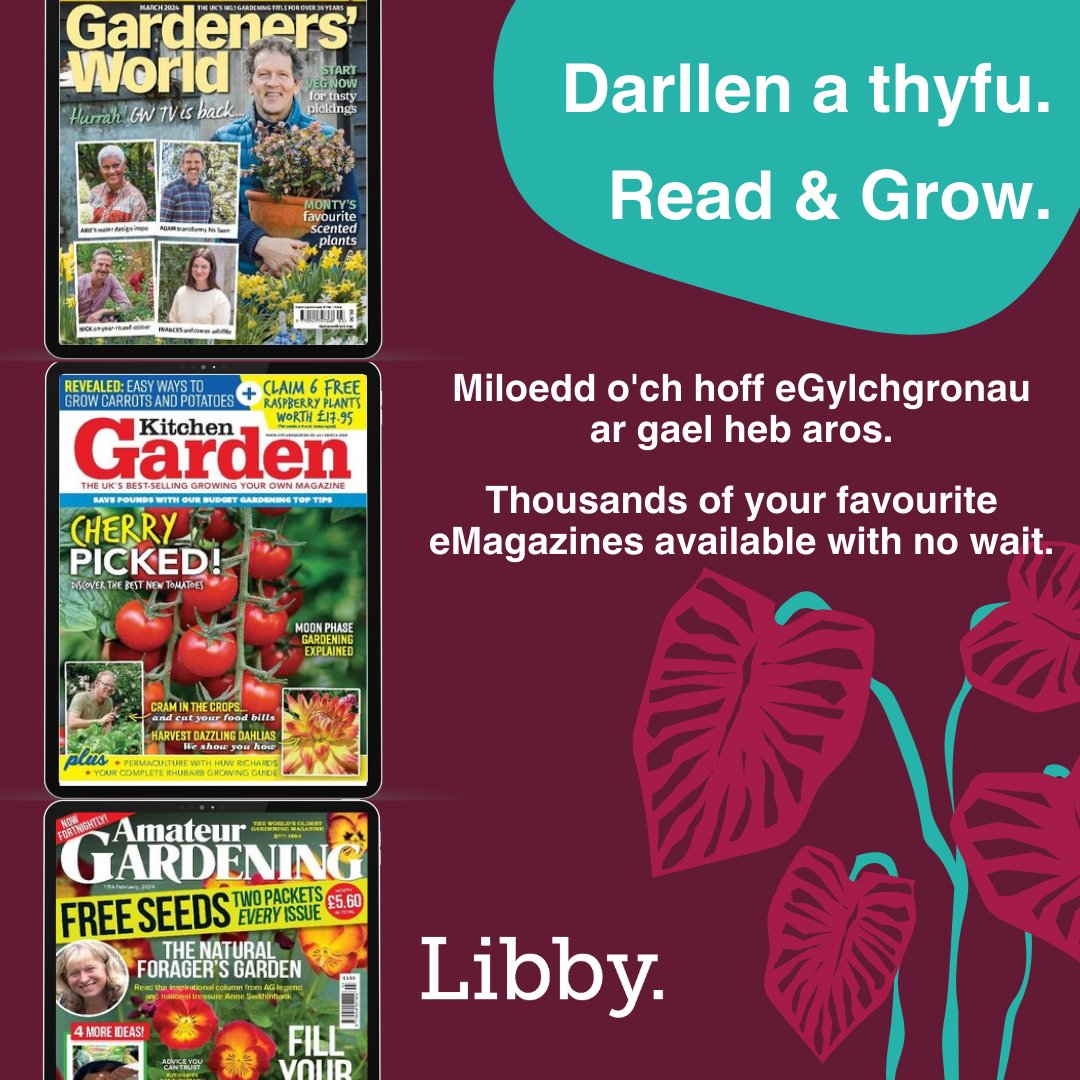 Darllen a thyfu! Miloedd o'ch hoff eGylchgronau ar gael heb aros drwy #Libby. Read & grow! Thousands of your favourite eMagazines available with no wait on #Libby. libraries.wales/my-digital-lib…