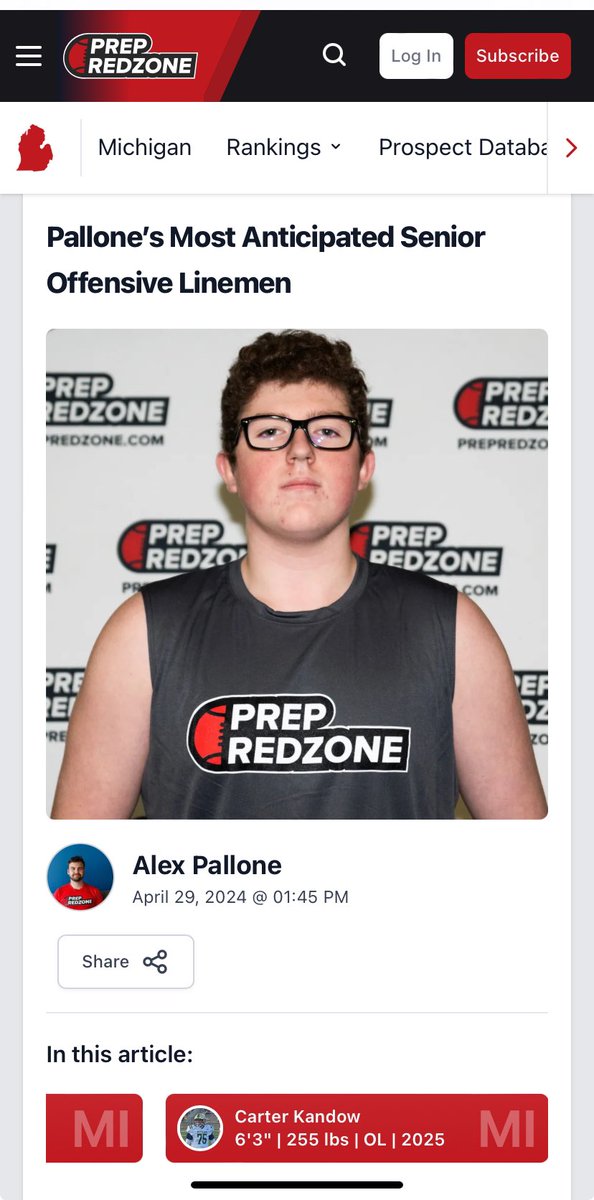 CarterKandow's tweet photo. After missing out on my junior season due to a broken leg…I’m honored to be recognized by @alex_pallone.  Looking forward to having a BIG senior season with my team this fall! @PrepRedzoneMI @AllenTrieu @TCREsports @JamesCook14 @247Sports @FISTFootball @MichFBFrenzy https://t.co/U9aGdvruxS
