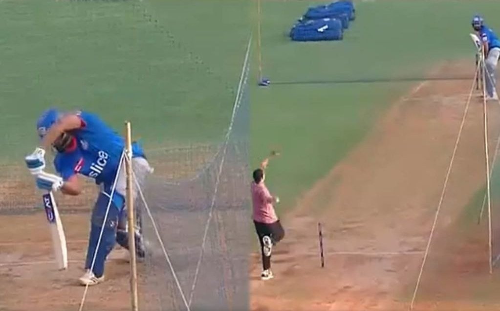 Harbhajan Singh bowling to Rohit Sharma in the nets. 😄