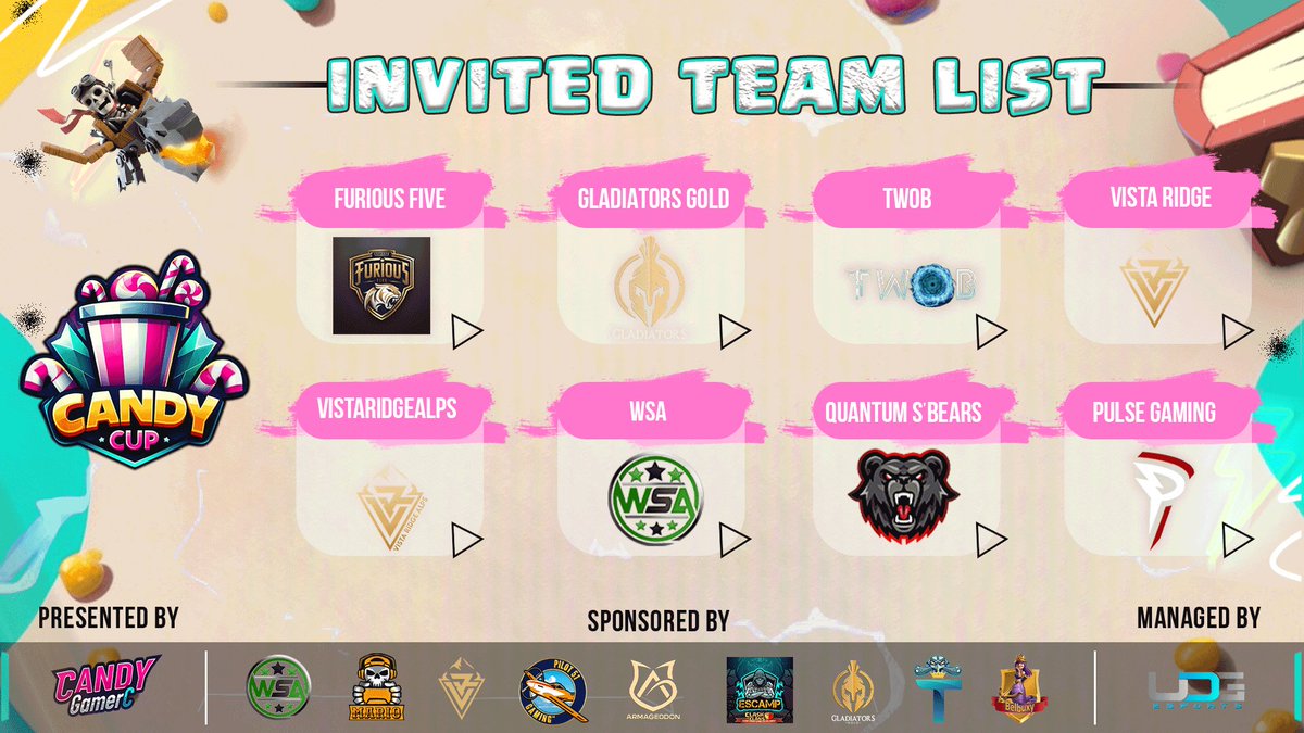 Candy Cup (@_esports_candy) on Twitter photo ๐ญ Get ready to satisfy your sweet tooth with the #CandyCup! ๐ญ Check out the star-studded lineup of invited teams set to battle it out for confectionery supremacy. Stay tuned for an epic clash of sugar-coated strategies and mouth-watering action! ๐ฎ๐ <a href="/esports_udg/">uDG Esports</a> <a href="/CandyGamerC_/">CandyGamerC</a> ๐ญ Get ready to satisfy your sweet tooth with the #CandyCup! ๐ญ Check out the star-studded lineup of invited teams set to battle it out for confectionery supremacy. Stay tuned for an epic clash of sugar-coated strategies and mouth-watering action! ๐ฎ๐ <a href="/esports_udg/">uDG Esports</a> <a href="/CandyGamerC_/">CandyGamerC</a>