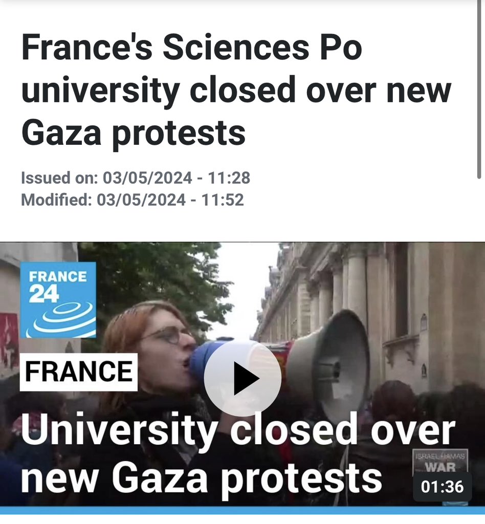 A stark practical lesson for France’s political science students: Democracy faces its limits when it comes to condemning Israel. #Gaza