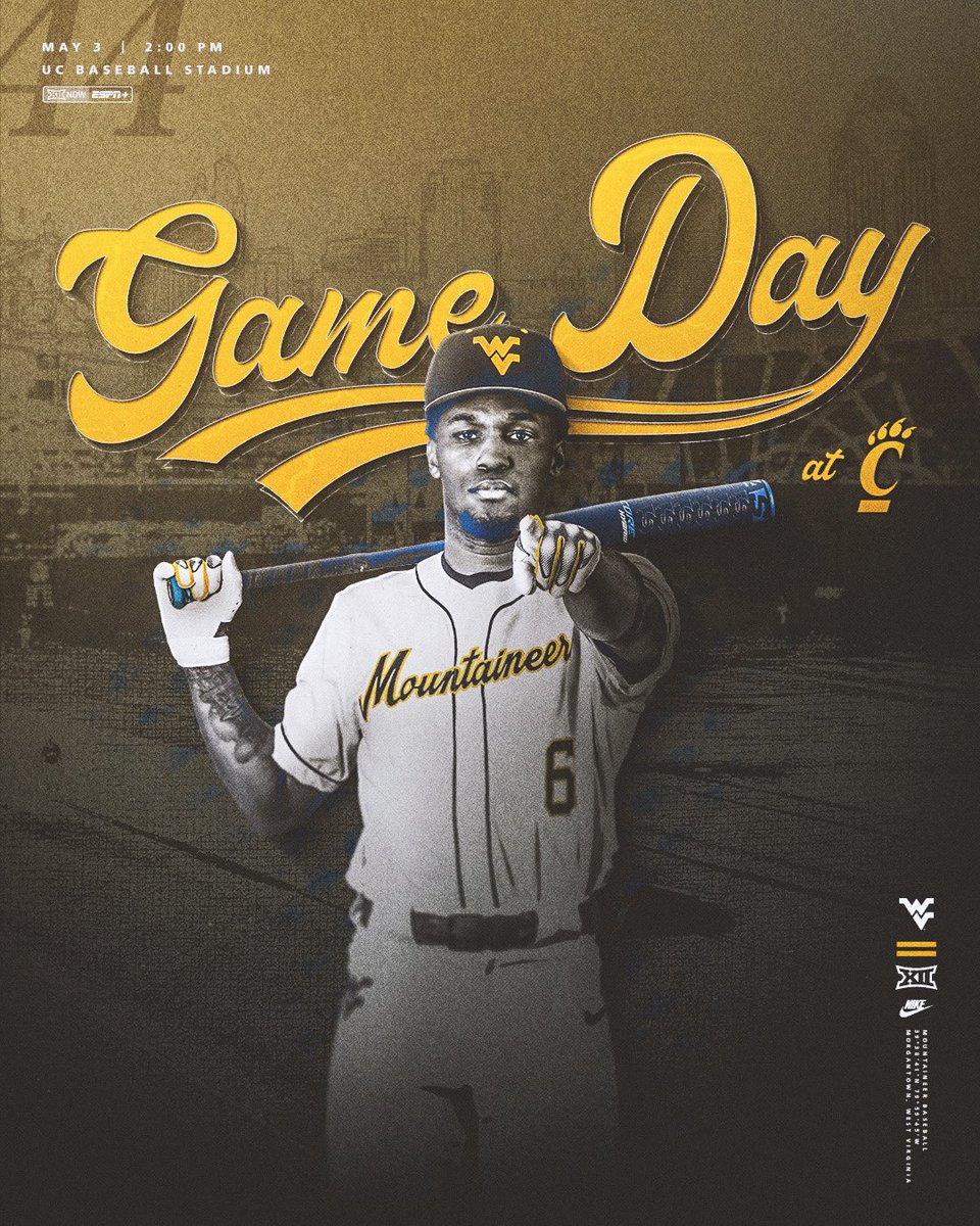 Game Day! 🆚 Cincinnati ⌚️ 2 p.m. 📍 Cincinnati, Ohio 🏟️ UC Baseball Stadium 📺 es.pn/4biSkkv 📻 bit.ly/4dmiGE5 📊 bit.ly/3UtmH0G #HailWV