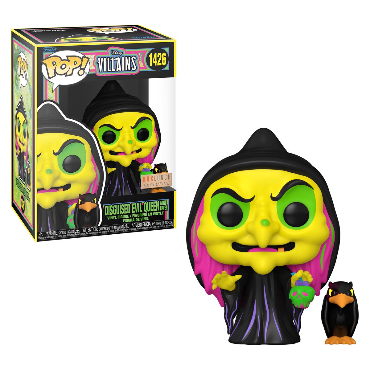 Available Now: BoxLunch Exclusive Disguised Evil Queen with Raven (Black Light) Funko Pop! Vinyl Link: finderz.info/3Wmsc3O #Ad #Disney #SnowWhite #Funko #FunkoPop #FunkoPops #FunkoPopVinyl #Pop #PopVinyl #FunkoCollector #Collectible #Collectibles #Toy #Toys #FunkoFinderz