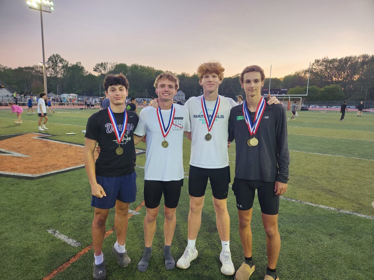 🚨🚨🚨NEW SCHOOL RECORD 🚨🚨🚨 Boys SMR breaks the school record by a full 2.5 seconds and takes first place at Monmouth County Relays. Great job by Alex Olan, Quinn Padovano, Eamon Golden, and Cole Herman!