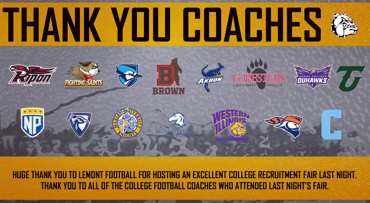 Huge thank you to Coach Hayes & @lemont_football for hosting another excellent College Football Recruitment Fair last night! Thank you to all of the college coaches who attended last night’s fair and spoke to us about our guys @HLR_FOOTBALL #BULLDOGTOUGH 🐾🐶🏈 #NONEBETTER