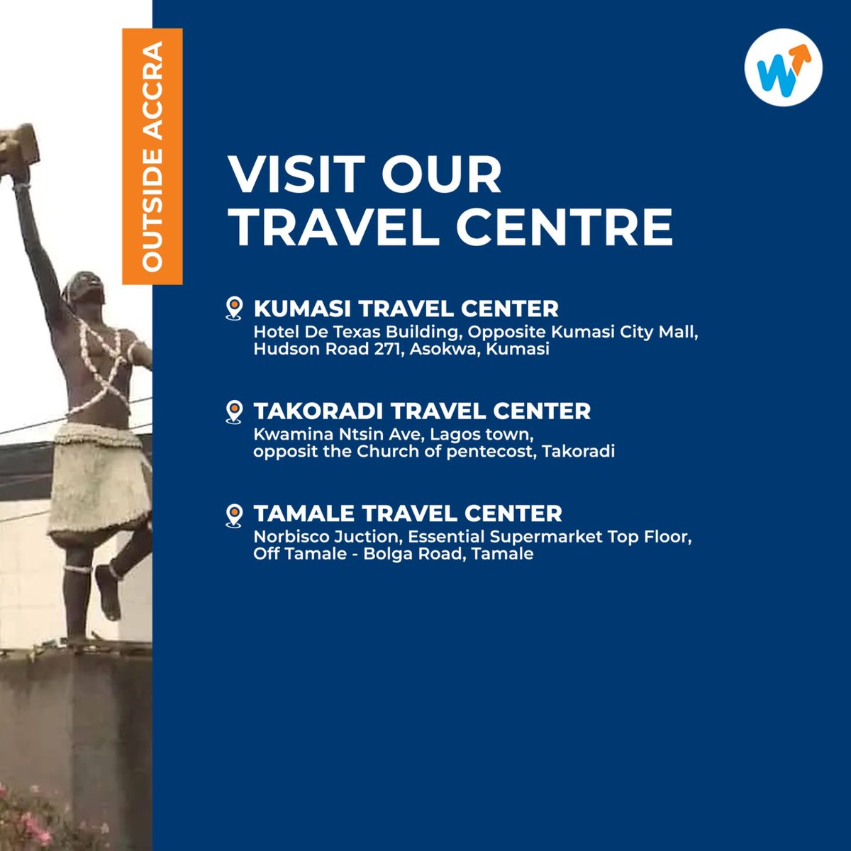 Discover our Travel Centres conveniently located across the country.
Walk in and let's get you the best travel deals this summer.

#WakanowGhana #OfficeLocations #TravelDeals #SummerIsComing