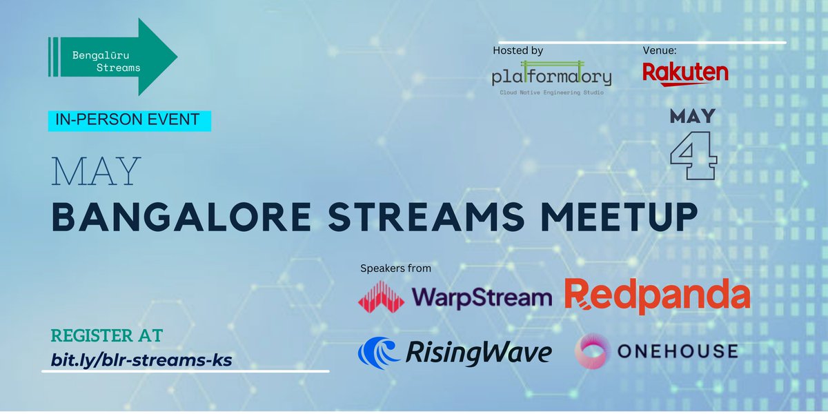 Avinash Upadhyaya (@avinash_ukr) on Twitter photo Hosting a special meetup tomorrow with folks from <a href="/warpstream_labs/">WarpStream</a> <a href="/redpandadata/">Redpanda Data</a> <a href="/RisingWaveLabs/">RisingWave</a> <a href="/Onehousehq/">Onehouse</a> for all things Kafka and streaming! Great opportunity to hear from cool speakers on the latest innovations in the space & network with others platformatory.io/events/2024-05… Hosting a special meetup tomorrow with folks from <a href="/warpstream_labs/">WarpStream</a> <a href="/redpandadata/">Redpanda Data</a> <a href="/RisingWaveLabs/">RisingWave</a> <a href="/Onehousehq/">Onehouse</a> for all things Kafka and streaming! Great opportunity to hear from cool speakers on the latest innovations in the space & network with others platformatory.io/events/2024-05…