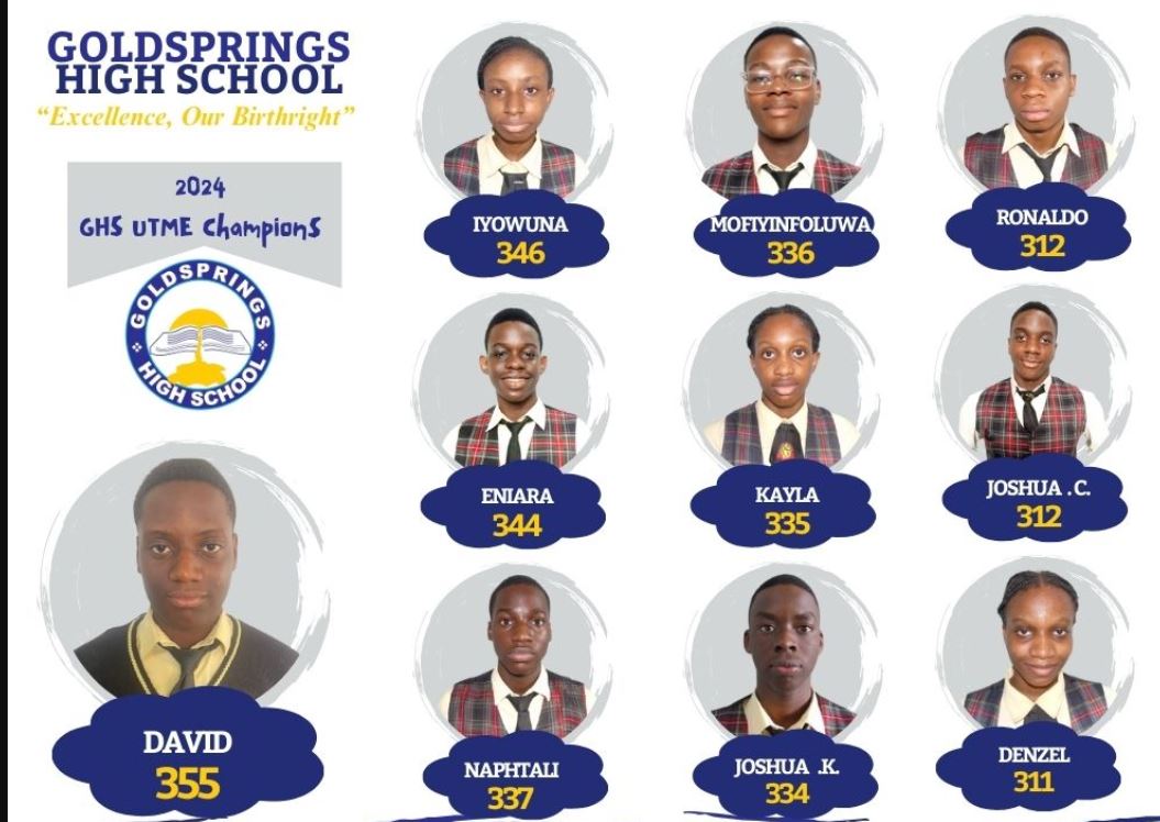 10 Rivers State Students score above 310 in 2024 UTME from Gold Springs High School, Port Harcourt,