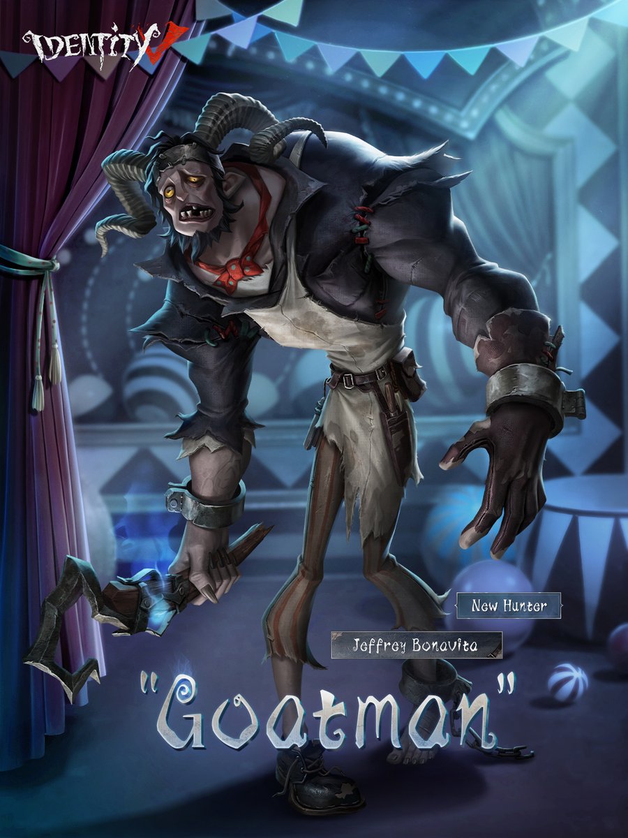 Dear Visitors,
The cage behind him and the chains around his ankles – do they hint at an uncommon plight?
Introducing the new Hunter 'Goatman' Jeffrey Bonavita, set to debut this summer. Let's see what kind of sensation he will stir within the Manor!
#IdentityV