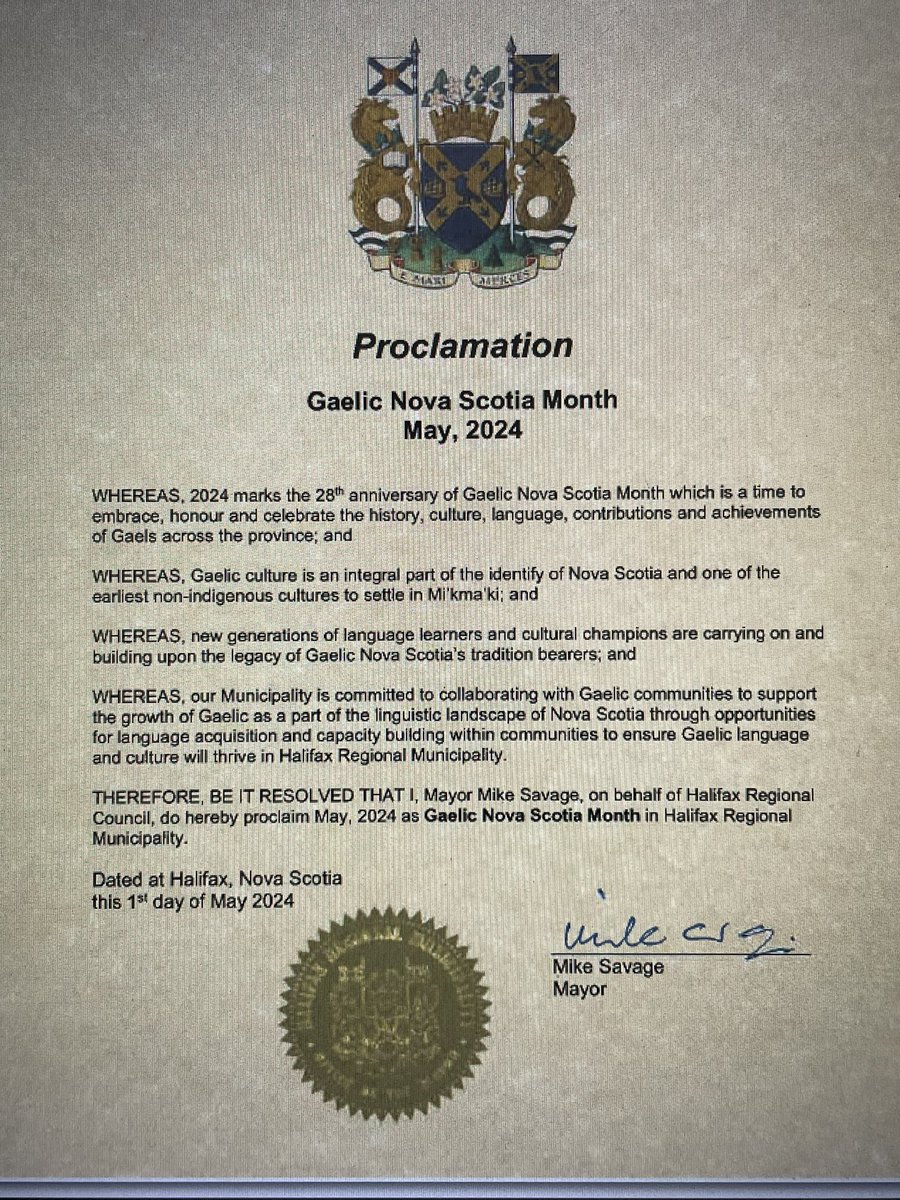 Today we proclaimed the month of May as Gaelic Nova Scotia Month. We also raised the flag in Grand Parade in support of this part of our culture and heritage.