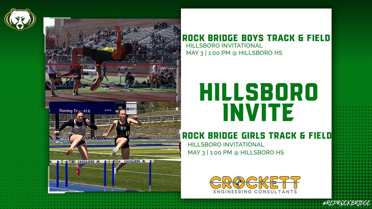 Good luck to Rock Bridge Boys & Girls Track & Field as they compete at the Hillsboro Invite today!
