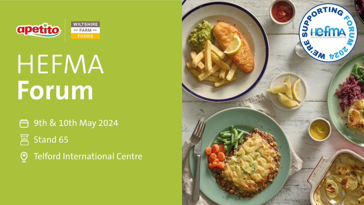 We are pleased to announce that apetito | Wiltshire Farm Foods will be at this years @HEFMAUK Forum on 9th & 10th May in Telford. Come and find us on Stand 65 to find out how we can support your hospital to deliver nutritious, delicious meals that aid patient recovery, all