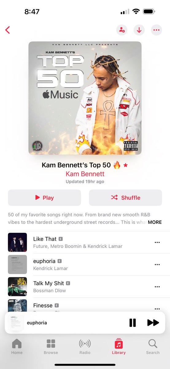 Add my Apple Music playlist! “Kam Bennett’s Top 50” 🔥🔥 feat. new music from… Gunna Kendrick Lamar Bossman Dlow Drake Glorillla Bryson Tiller Future Skilla Baby PARTYNEXTDOOR Sexyy Red & more music.apple.com/us/playlist/ka…