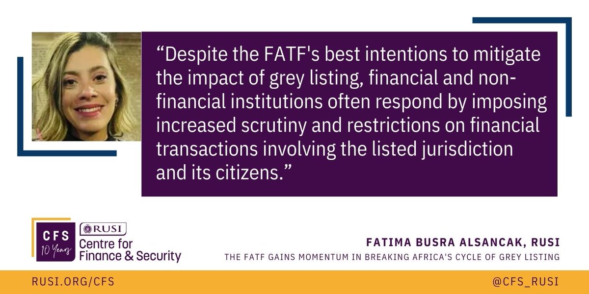 📢New commentary from Fatima Busra Alsancak: 'The FATF Gains Momentum in Breaking Africa's Cycle of Grey Listing'. 🌍The latest RUSI commentary explores why a risk-based approach to the Financial Action Task Force (FATF)'s evaluations and listings is needed.