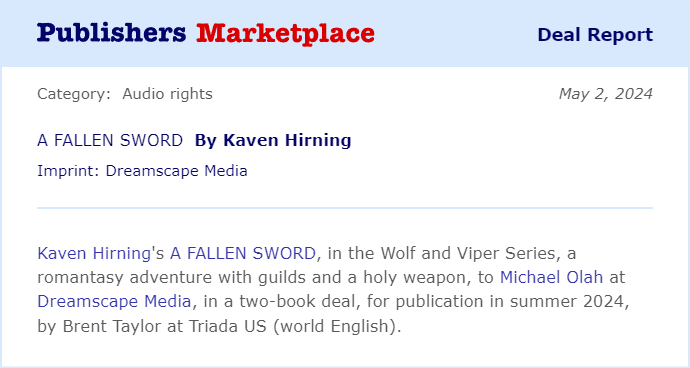 Congratulations to Kaven Hirning on the audio sale of A FALLEN SWORD! #TeamTriada