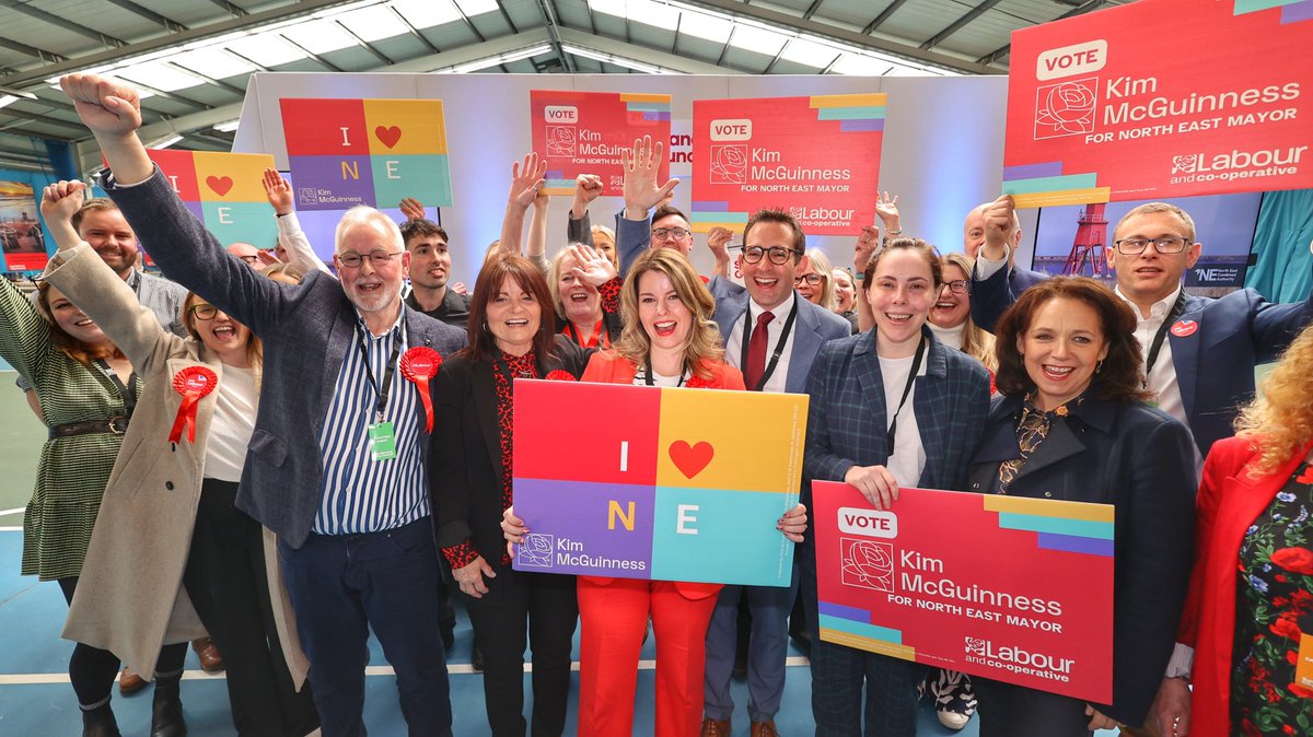 Winner @KiMcGuinness celebrates with her supporters at the Silksworth Centre in Sunderland, after winning the first ever North East Mayoral election 2024. Pic by @RaoulDixonNNP @SunderlandUK @LabourNorth @UKLabour