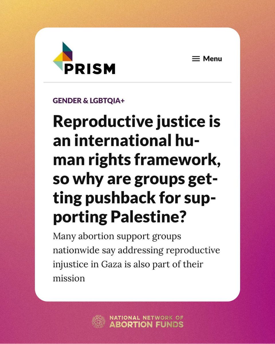 “Children and families are being torn apart by weapons that are manufactured and paid for by the U.S. gov’t...that obligates us to speak out very explicitly for a free Palestine.” —@ReprocareFund. Abortion funds should not be silenced— read more in @prism: bit.ly/3y16Qiu