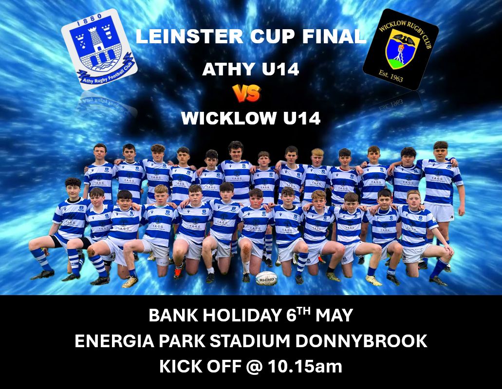 Good luck to our U14 Boys in the Leinster U14 Cup 🏆Final on Bank Holiday Monday v @wicklowrfc 💪🔵⚪️🔵⚪️ Link to buy tickets below (Adults €1, Teenagers €6, OAPS / U13 Free) universe.com/users/leinster…