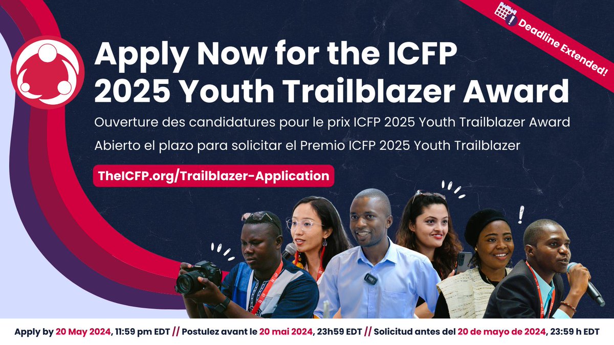 ⏳✔️ Deadline extended! Applications for the #ICFP2025 Youth Trailblazer Award uplifting youth voices in #SRHR are now open until 20 May 2024, 11:59 pm EDT. Learn more here: bit.ly/49aSHw5