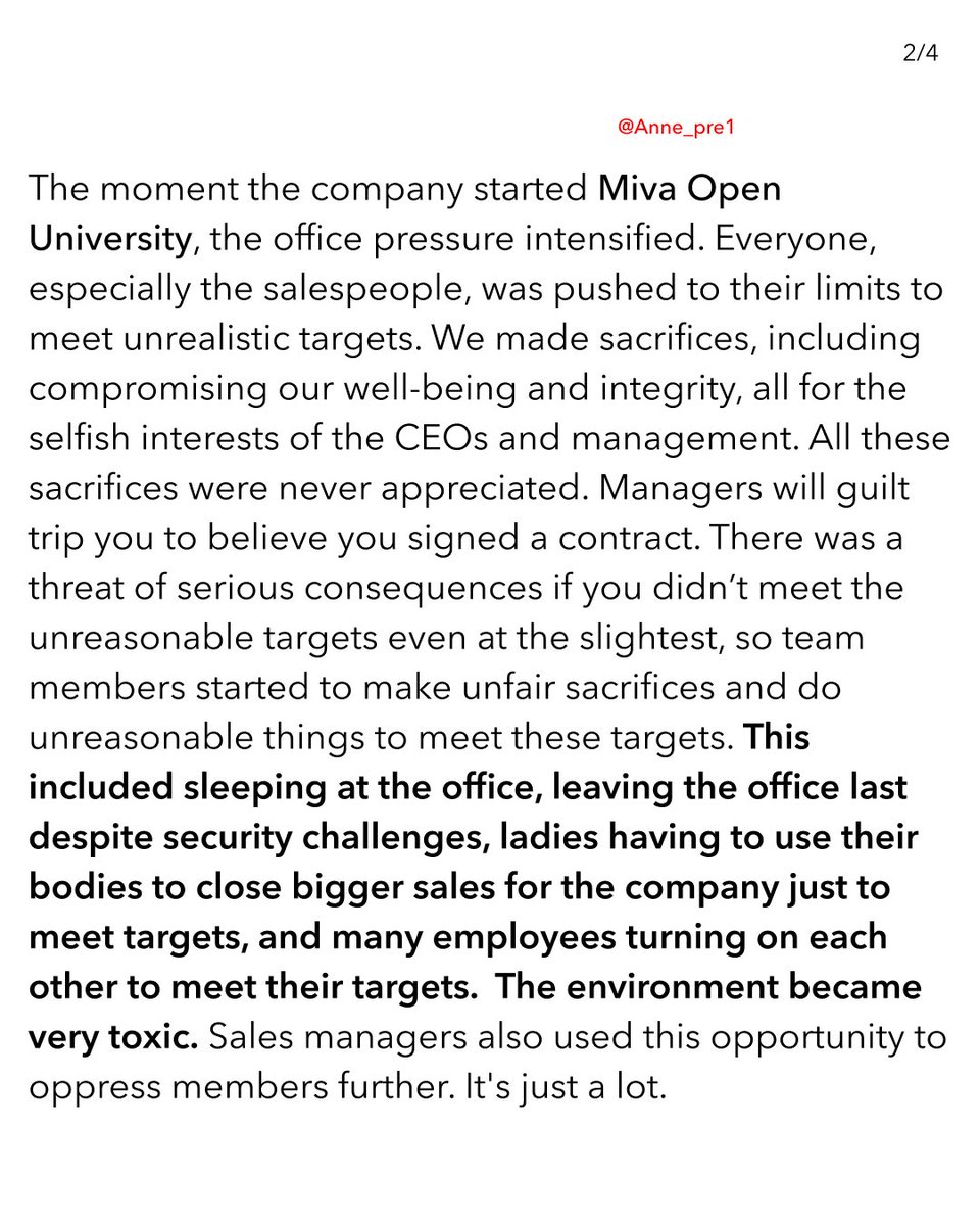 Hey Fam! It's high time you all became aware of the very dark and toxic culture at @mivauniversity and @ulessonapp . The terrible treatment of employees is something that needs to be exposed. #horriblebosses @simshagaya @elishaayooluwa #horribleworkplace